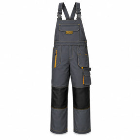 Ingco WUCT8033.XL grey polyester-cotton work overalls with adjustable straps and multiple tool pockets on a white background