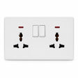 Wadfow WQKA9U5A white 2-gang universal switched socket with two outlets, rocker switches and LED indicators on a white background
