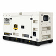 Titan 33kVA three-phase silent diesel generator with cream enclosure, black base and integrated controller on white background