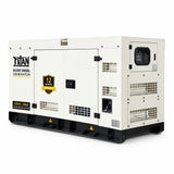 Titan 33kVA three-phase silent diesel generator with cream enclosure, black base and integrated controller on white background
