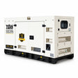 Titan silent diesel generator in white acoustic enclosure with front controller and ventilation grilles on a white background.