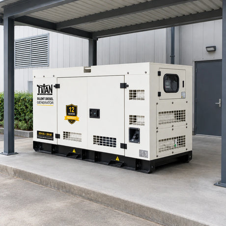 Titan silent diesel generator parked on a service pad in a covered industrial facility bay