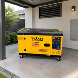 Titan diesel generator parked in a covered ventilated residential side-yard service bay