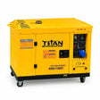 Titan 8.5kW silent single-phase diesel generator with electric start and 25L fuel tank on a white background