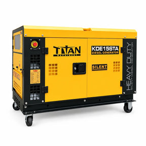 Titan KDE15STA yellow-and-black silent water-cooled diesel generator on a white background