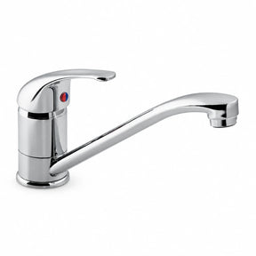 Vado Matrix Mono chrome single-lever kitchen sink mixer with long swivel spout on white background