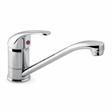 Vado Matrix Mono chrome single-lever kitchen sink mixer with long swivel spout on white background