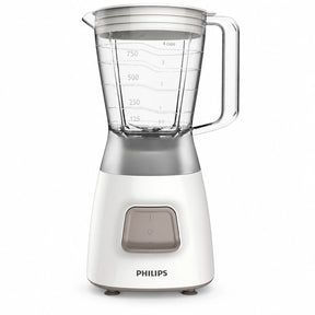 Philips HR2058 white and silver 1.25L stand blender with transparent jug on a white background