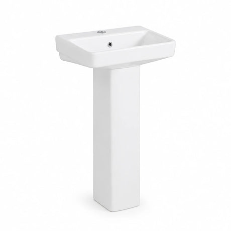Nate BR Fabia white ceramic full-pedestal wall-mounted wash hand basin shown on a clean white background