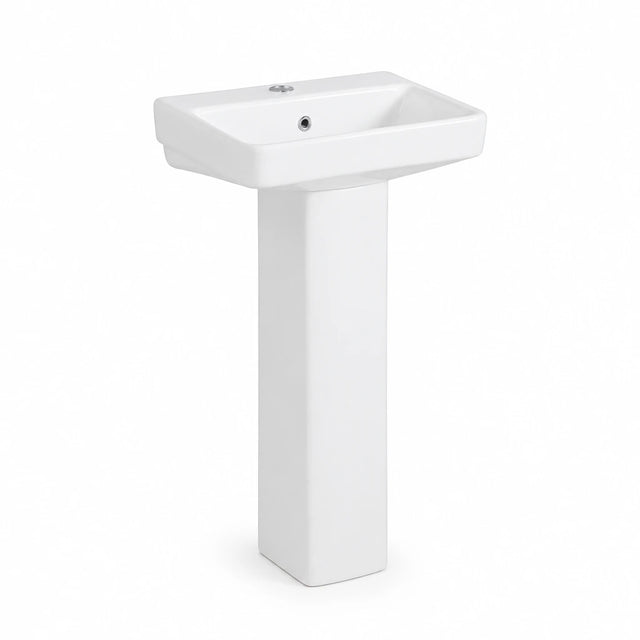 Nate BR Fabia white ceramic full-pedestal wall-mounted wash hand basin shown on a clean white background