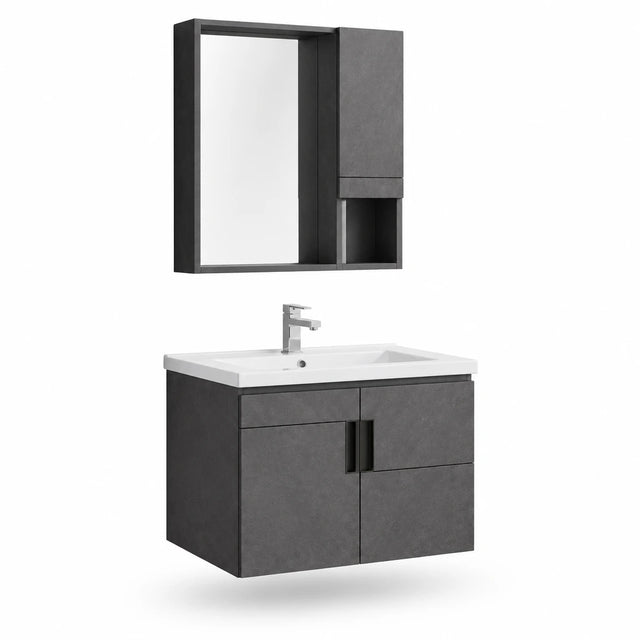 Frencia WK-K-9147 60cm wall-mounted bathroom vanity cabinet set with mirror and white drop-in basin on white background
