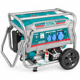 Total TP190006 7.5 kW gasoline generator with turquoise body, silver frame and front control panel on a white background.