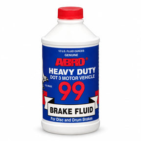Abro 99 DOT 3 brake fluid bottle with red cap on a clean white background