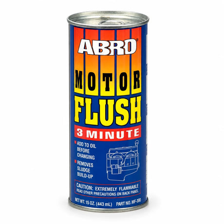 Abro MF-390 Motor Flush 443 ml metal can standing upright on a clean white background