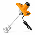 Coofix CF-EM001 1400W electric paint and mortar mixer with dual D-handle grip and metal mixing paddle on a white background