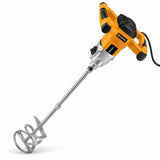 Coofix 1400W electric paint and mortar mixer with dual handles and silver mixing paddle on a white background