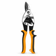 Coofix 10-inch chrome-vanadium right-cut aviation snips with orange and black TPR handles on a white background