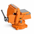 Coofix CFH-C08002 orange 8-inch heavy-duty bench vice with grey jaws and swivel base on a white background