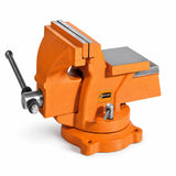 Coofix CFH-C08002 orange 8-inch heavy-duty bench vice with grey jaws and swivel base on a white background