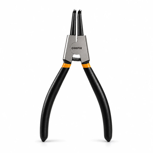 Coofix 175 mm bent-head nickel-plated carbon-steel circlip pliers on a white background