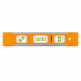 Coofix 22.5 cm orange plastic mini spirit level with three bubble vials on a white background