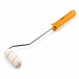 Coofix 4-inch paint roller with white fibre sleeve, chrome-plated bracket and orange handle on a white background