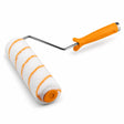Coofix fibre paint roller with white pile, orange handle and chrome-plated rod on a white background
