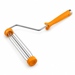 Coofix orange 9-inch paint roller frame with silver metal cage isolated on a white background