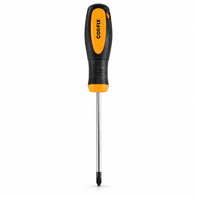 Coofix black and orange Phillips screwdriver with magnetic head on a clean white background