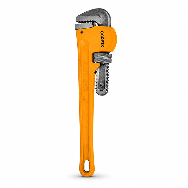 Coofix orange-handled chrome-vanadium adjustable pipe wrench on a clean white background