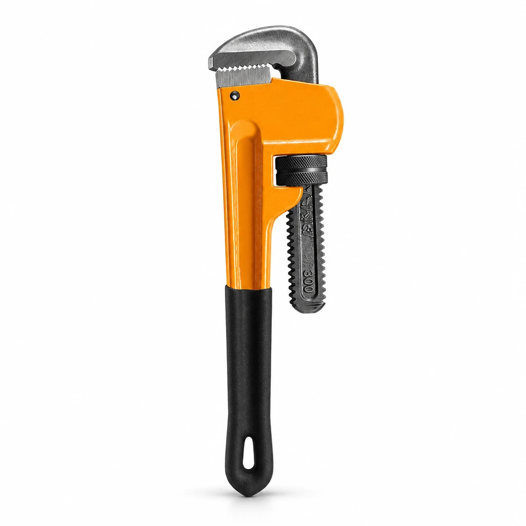 Coofix chrome-vanadium pipe wrench with orange and black handle on a white background