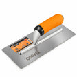 Coofix 280 x 120 mm stainless-steel plastering trowel with orange grip on a white background