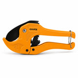 Coofix orange PVC pipe cutter with black steel blade shown on a clean white background
