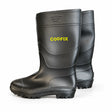 Pair of black Coofix PVC rain Wellington boots on a white background
