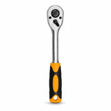 Coofix black and orange ratchet wrench with silver reversible head on a white background