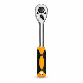 Coofix black and orange ratchet wrench with silver reversible head on a white background