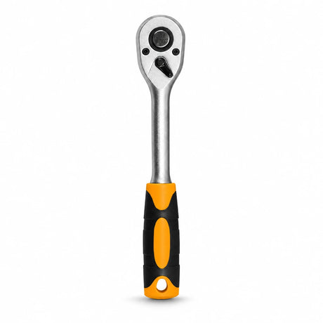 Coofix black and orange ratchet wrench with silver reversible head on a white background