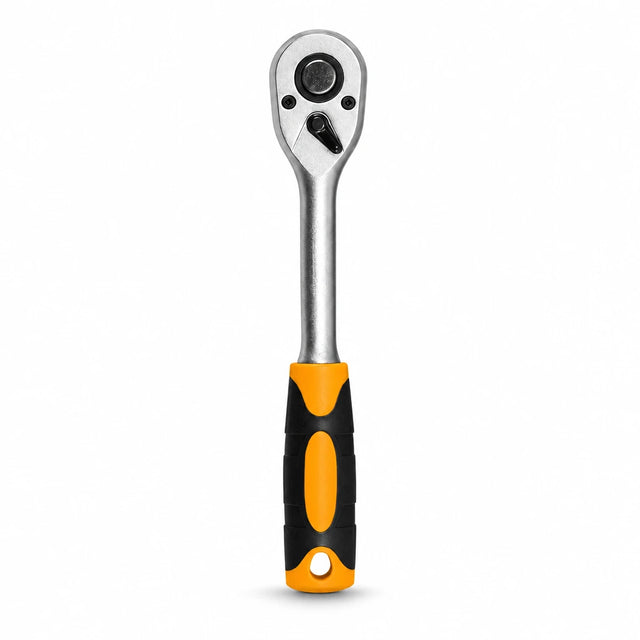 Coofix black and orange ratchet wrench with silver reversible head on a white background