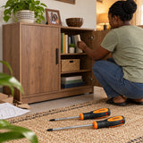 Completed home storage cabinet with the Coofix Pozidriv screwdriver set resting in the foreground