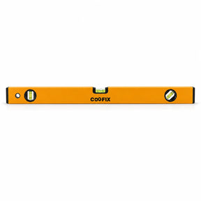 Coofix orange aluminium spirit level with black end caps and visible vial windows on a white background