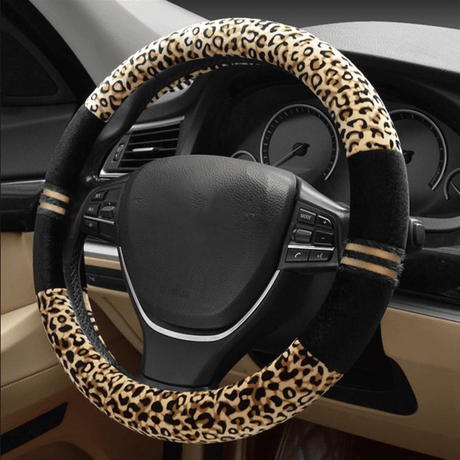 SM Select Interior Comfort & Styling Brown Leopard Print Universal Steering Wheel Cover