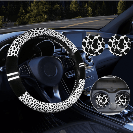 SM Select Interior Comfort & Styling Leopard Print Universal Steering Wheel Cover