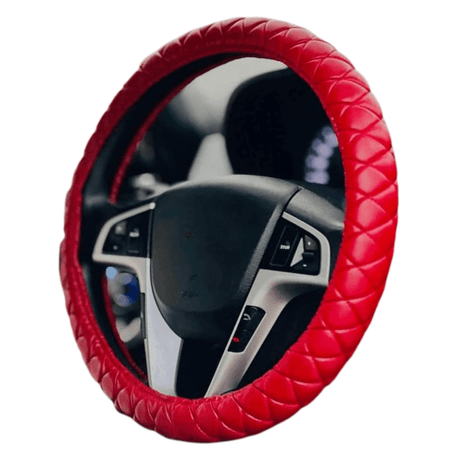 SM Select Interior Comfort & Styling Woven Textured Red Leather Universal Steering Wheel Cover