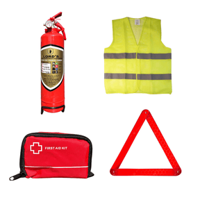 SM ToolHub Automotive Accessories Emergency 4 in 1 Car Safety Kit - Fire Extinguisher, Triangle, Vest & First Aid