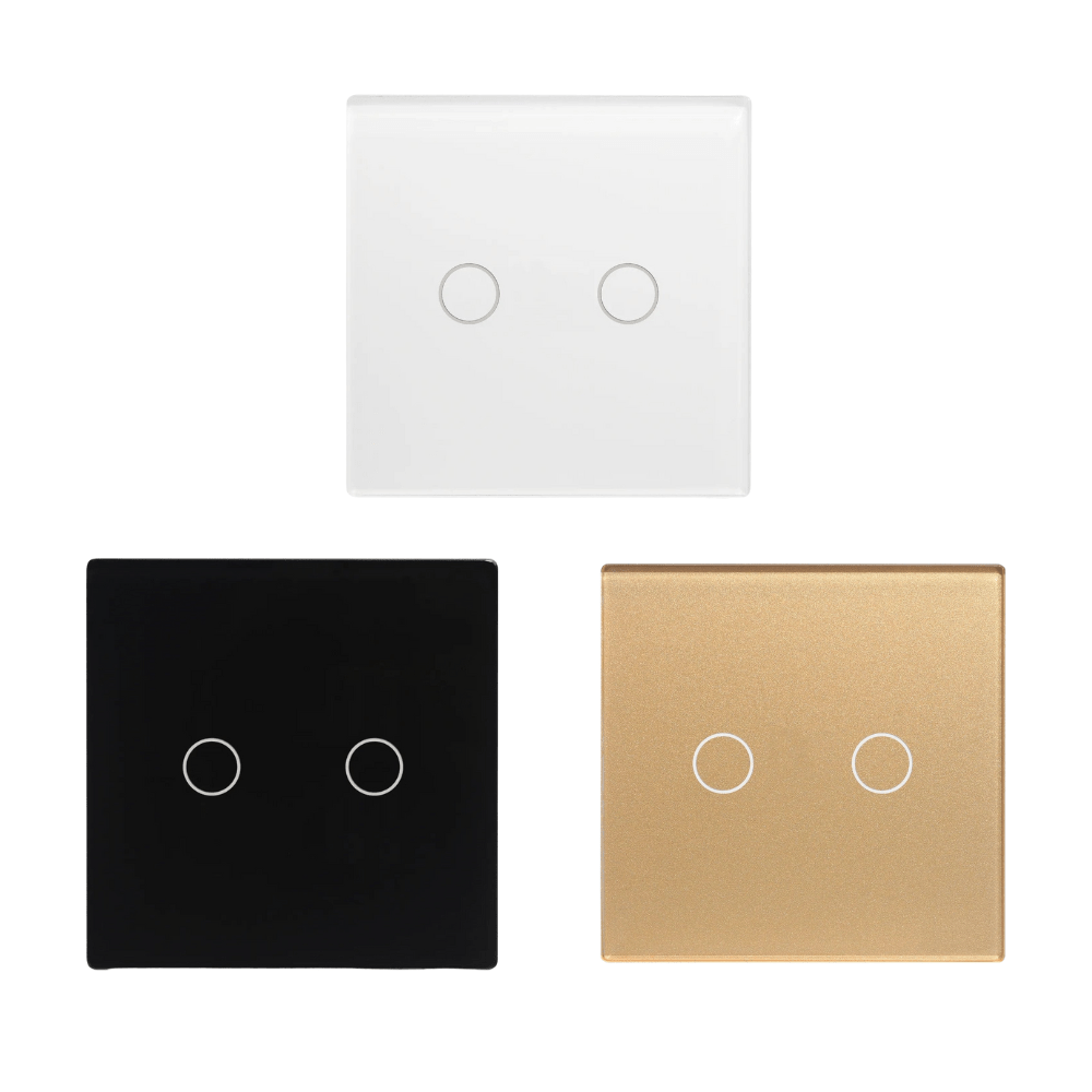 Smart Home Switches & Sockets Smart Wi-Fi 2-Gang Touch Light Switch – Voice & App Control | White, Black, Gold