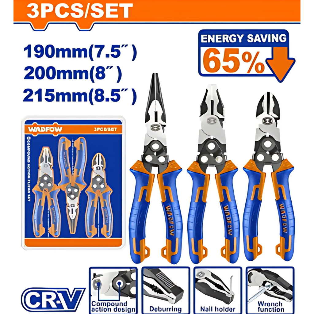 Wadfow 3-Piece Compound Action Pliers Set  - WPS0403