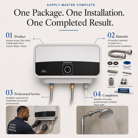 Supply Master Supply Master Complete Ariston Aures Slim 5.5kW Multi-Point Instant Water Heater + Professional Replacement Installation | Supply Master Complete