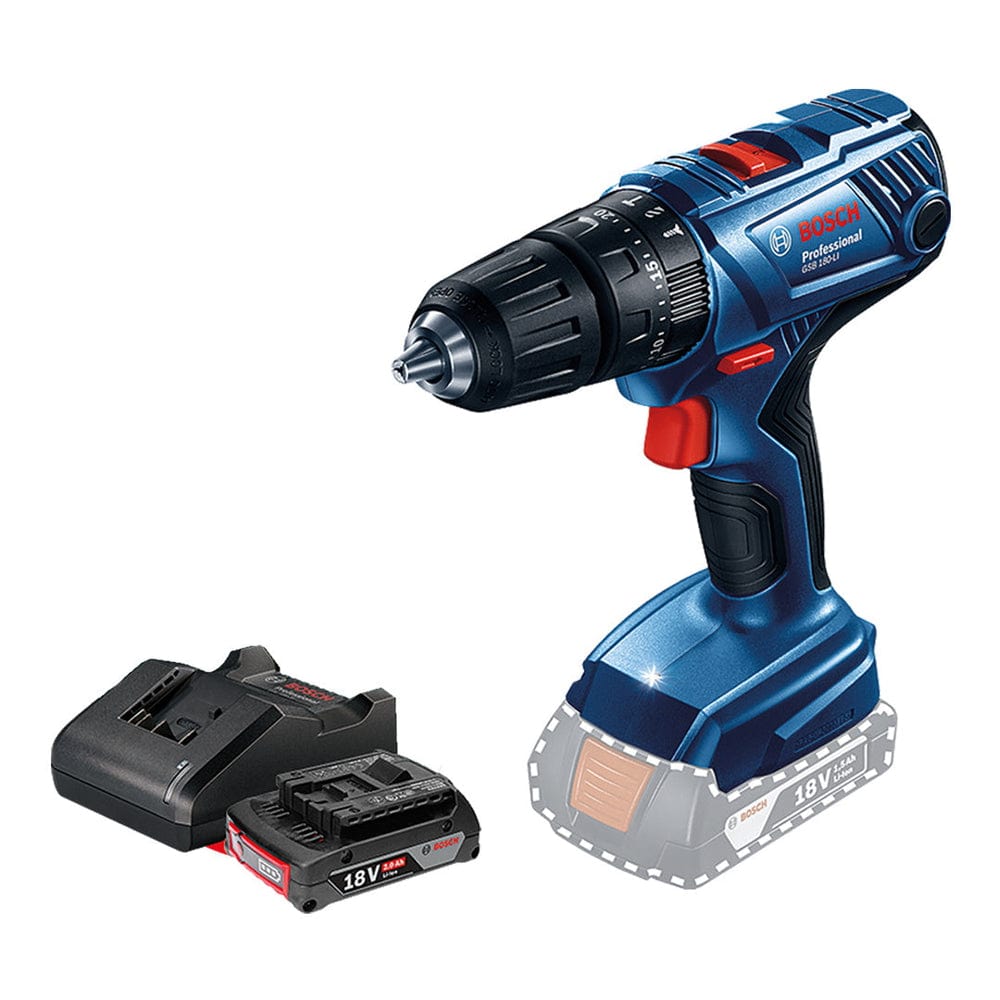 Bosch Lithium-Ion Cordless Impact Drill 18V with Two Batteries - GSB180-LI | Supply Master Accra, Ghana Drill Buy Tools hardware Building materials