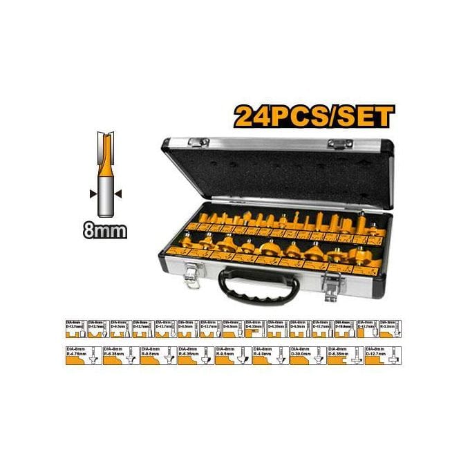 Ingco 24 Pieces Router Bits Set 6mm & 8mm - AKRT24061 & AKRT24081 | Supply Master Accra, Ghana Router Bits Buy Tools hardware Building materials