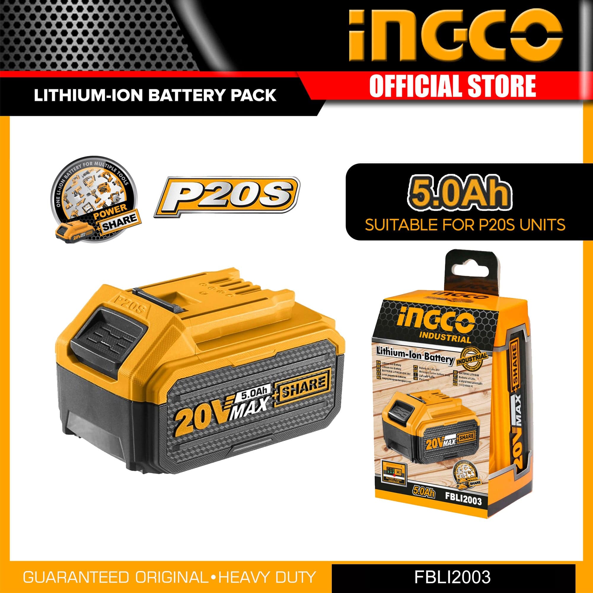 Ingco 20V 5.0Ah Lithium-Ion Battery Pack - FBLI2003 | Supply Master | Accra, Ghana Batteries & Chargers Buy Tools hardware Building materials